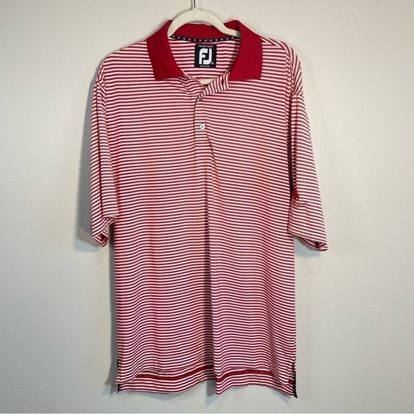 FootJoy ProDry Lisle Red White Striped Short Sleeve Polo Shirt Size Mens Medium - Picture 7 of 7